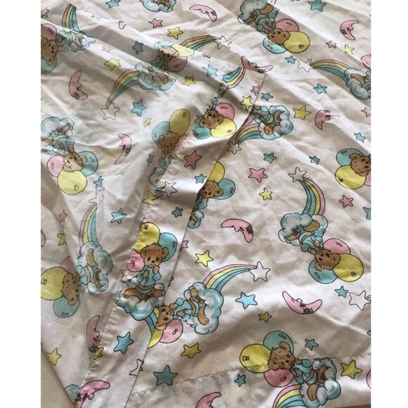 Vintage Fitted Flat Crib Sheet Pastel Bears Balloons Canada - Picture 4 of 6